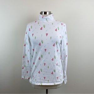 Cynthia Rowley White Red Green Christmas Tree Holiday Turtleneck Sweater